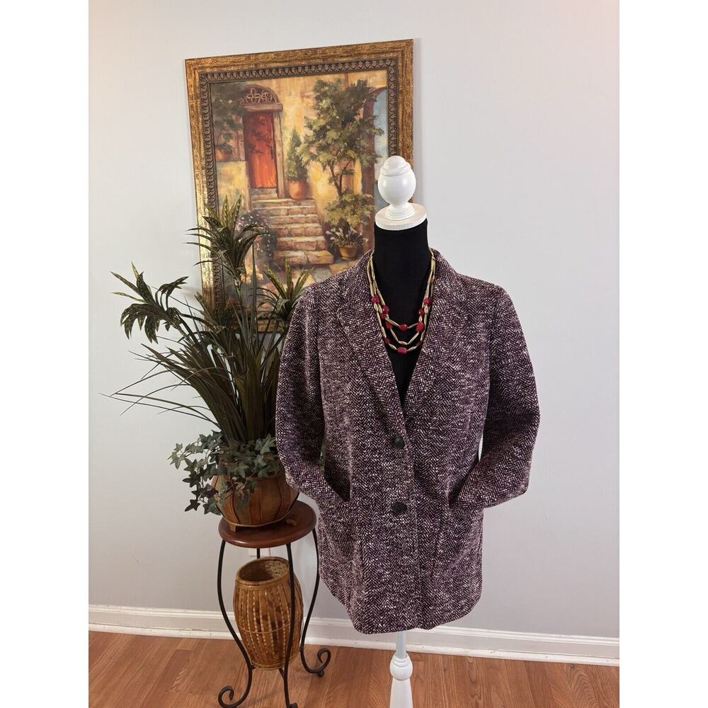 Talbots Women Mélange HERRINGBONE 4P Tweed Blazer Long Sleeve Lapel Notch Collar